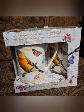 Kent Pottery Bird & Butterfly Ceramic Mug Set - With Lid